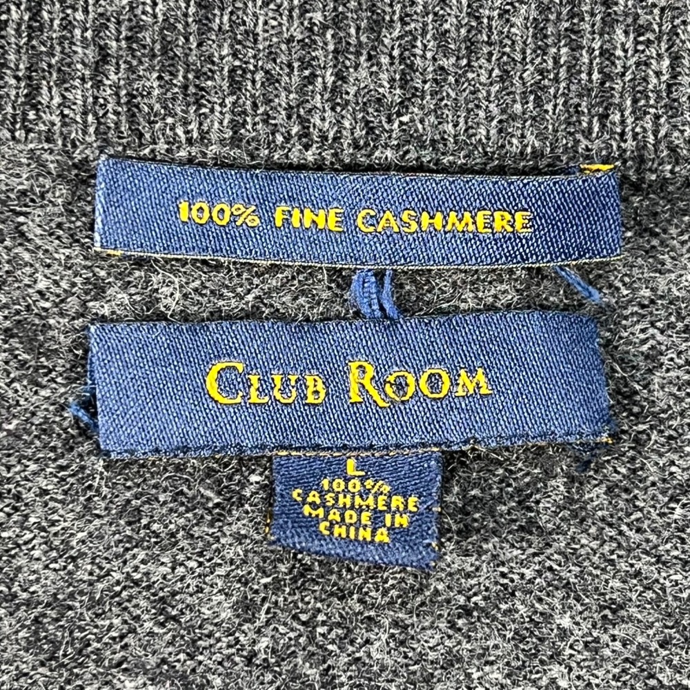 Club Room Mens Gray 100% Fine Cashmere V-Neck Sweater Size Large Solid Knit - Picture 3 of 6